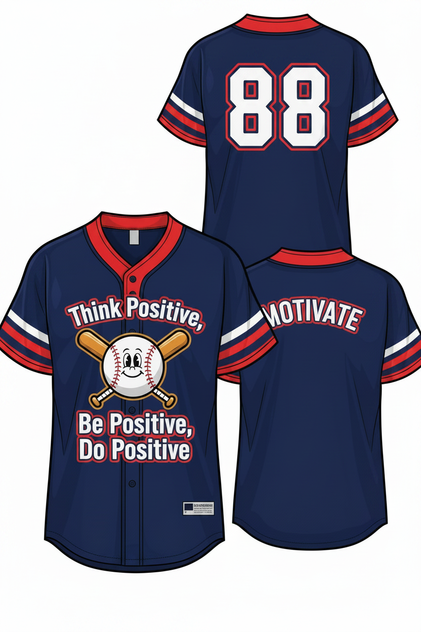 GoodVibeWear Baseball Jersey – Design 1 (Navy & Red)