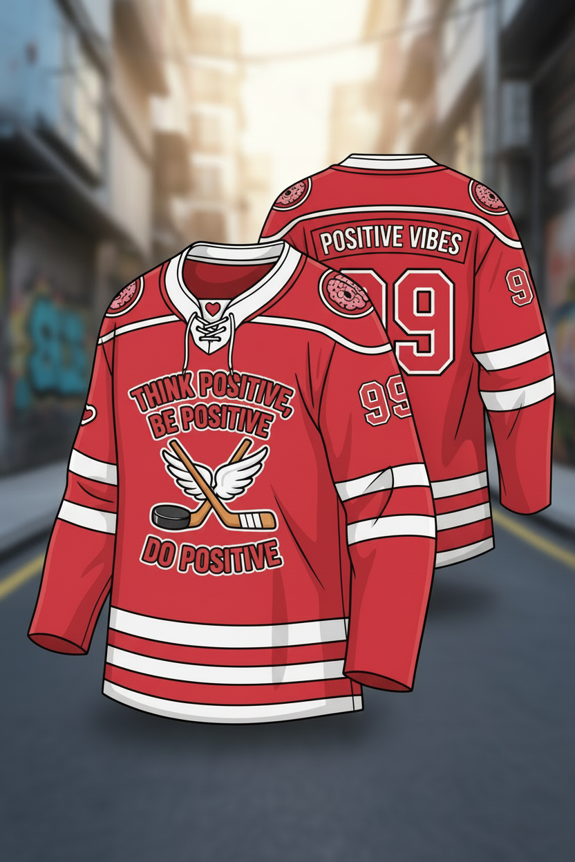 GoodVibeWear Hockey Jersey – Design 1 (Red & White)