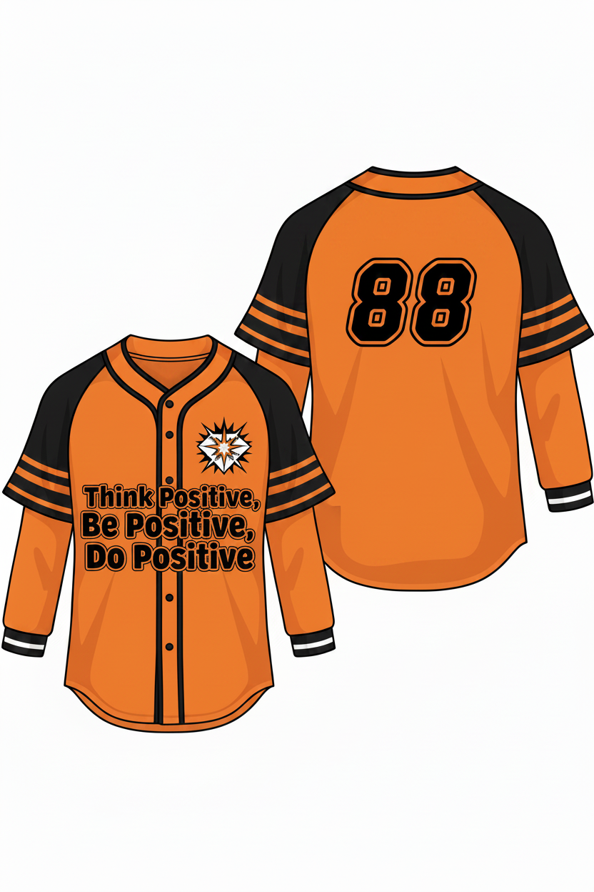GoodVibeWear Baseball Jersey – Design 2 (Orange & Black)