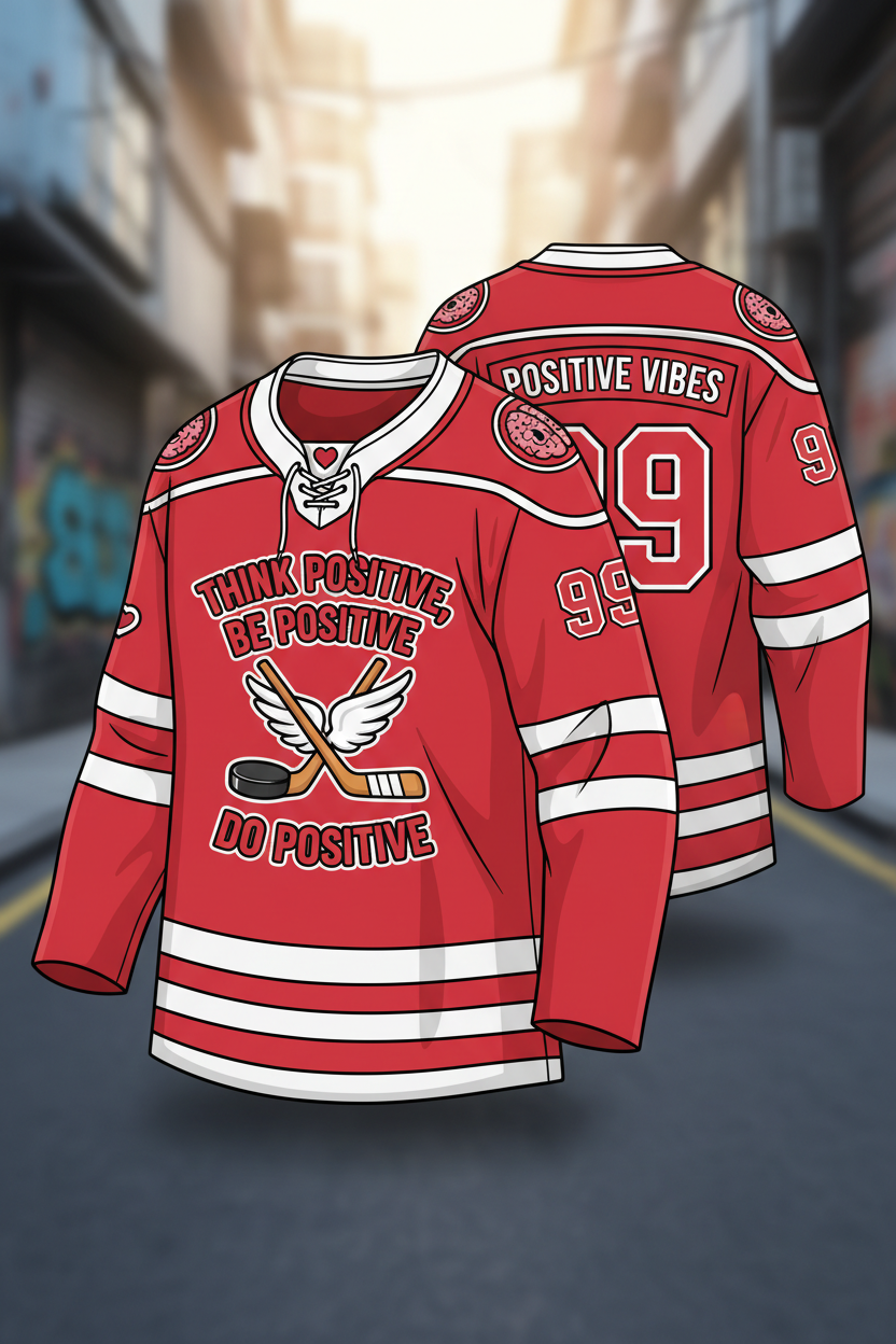 GoodVibeWear Hockey Jersey – Design 1 (Red & White)