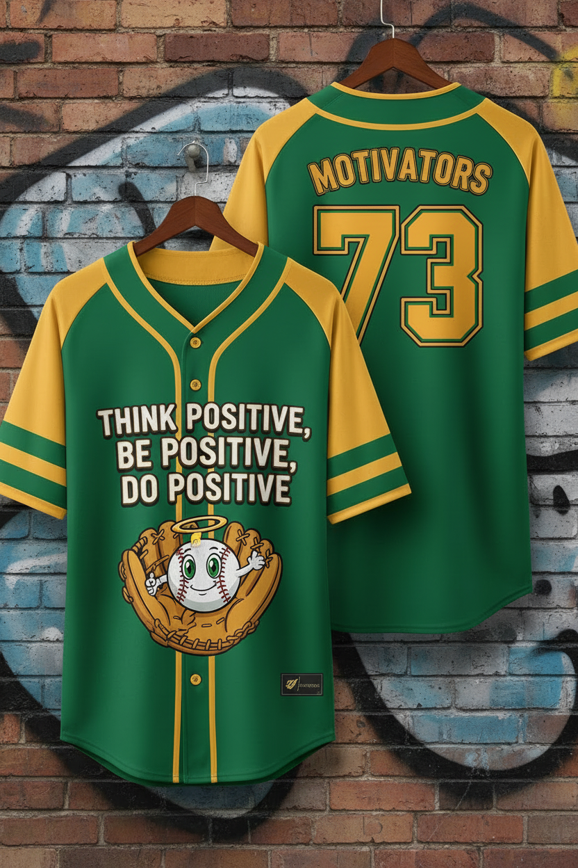 GoodVibeWear Baseball Jersey – Design 3 (Green & Gold)
