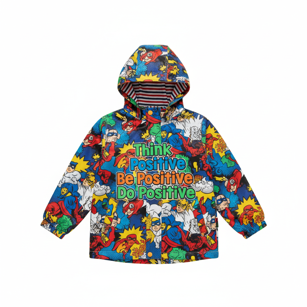 Cartoon Waterproof Hoodie – Kids (Think Positive)