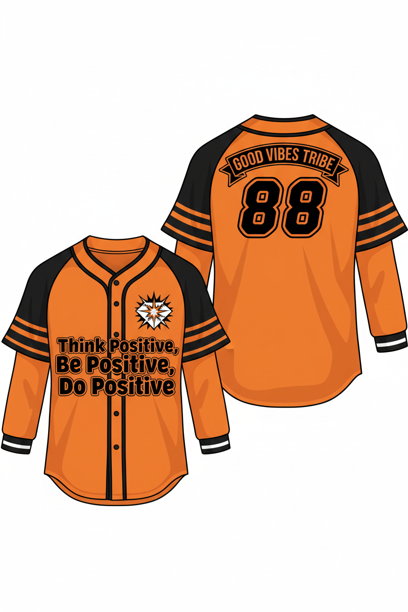 GoodVibeWear Baseball Jersey – Design 2 (Orange & Black)