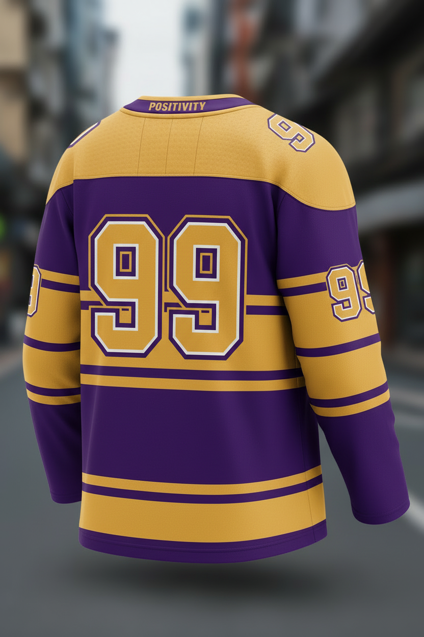 GoodVibeWear Hockey Jersey – Design 3 (Purple & Gold)