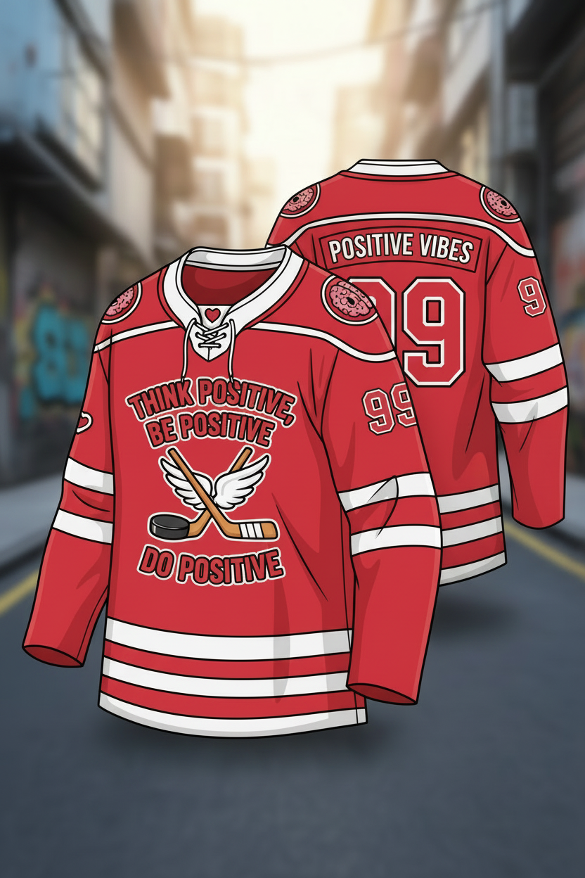 GoodVibeWear Hockey Jersey – Design 1 (Red & White)