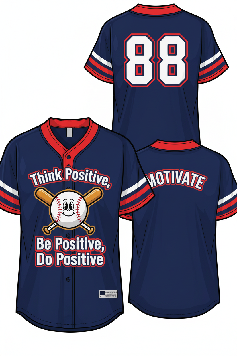 GoodVibeWear Baseball Jersey – Design 1 (Navy & Red)