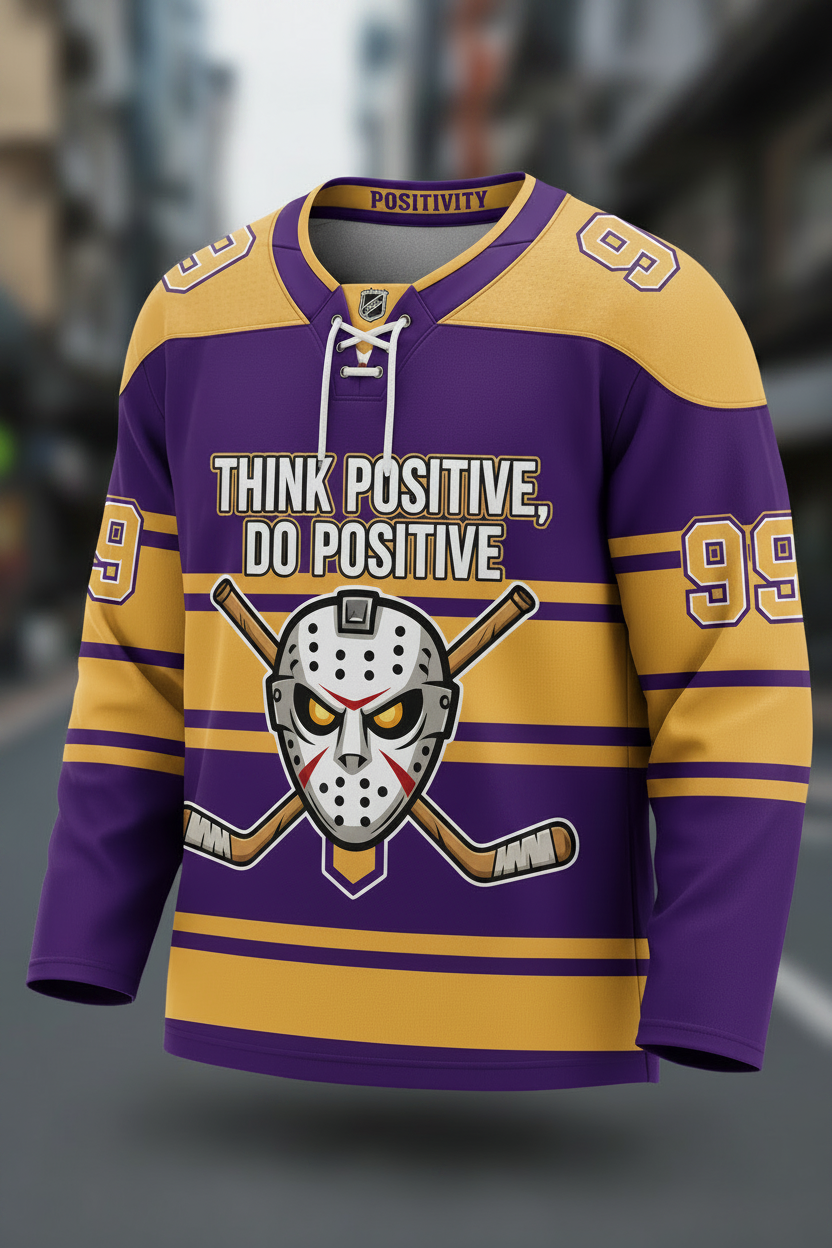 GoodVibeWear Hockey Jersey – Design 3 (Purple & Gold)